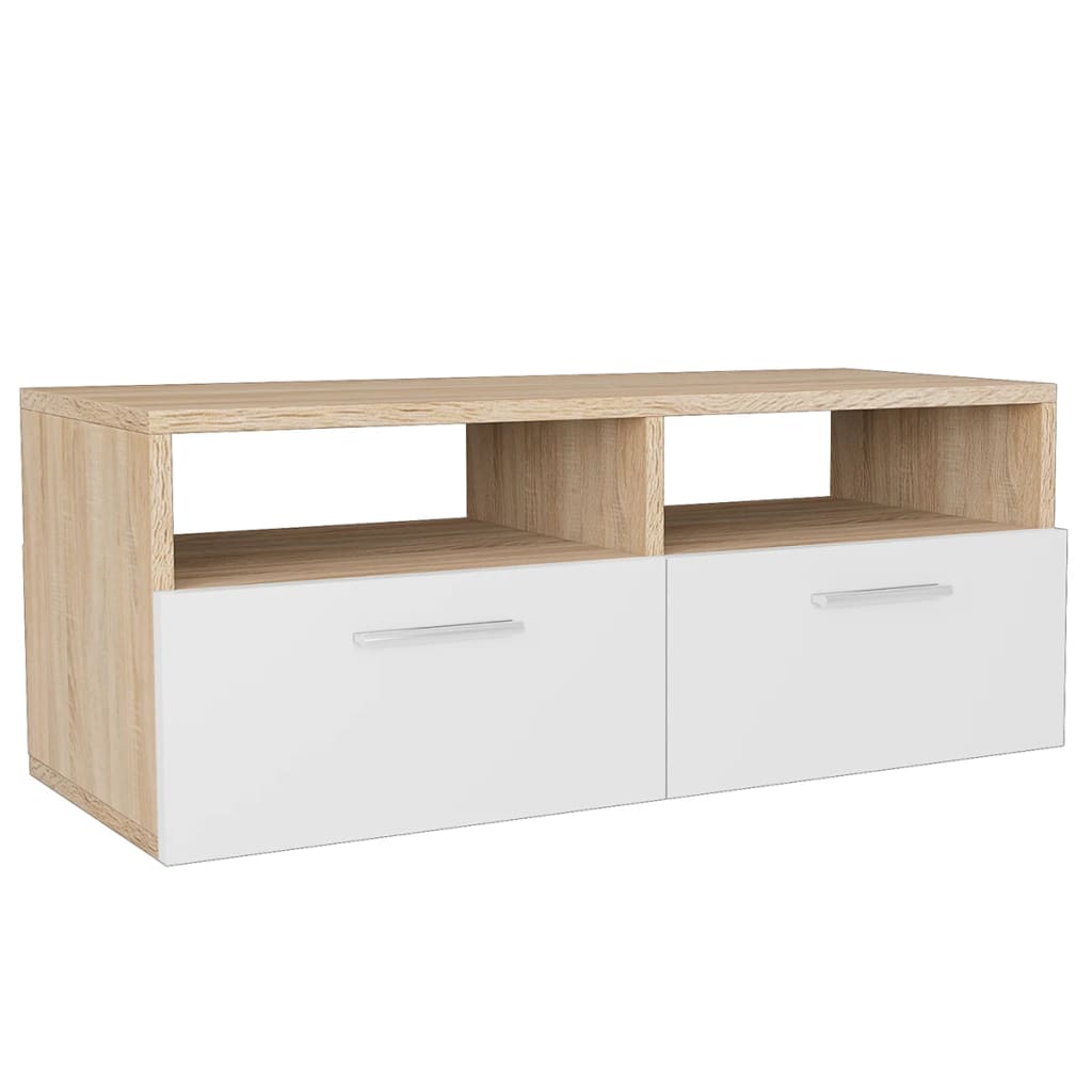 vidaXL TV stolíky, 2 ks, drevotrieska, 95x35x36 cm, dubovo-biele