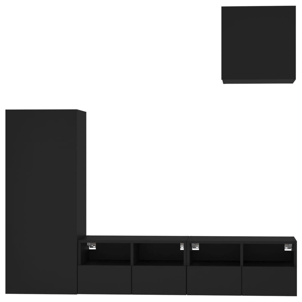 vidaXL 4-dielne TV nástenné skrinky čierne kompozitné drevo