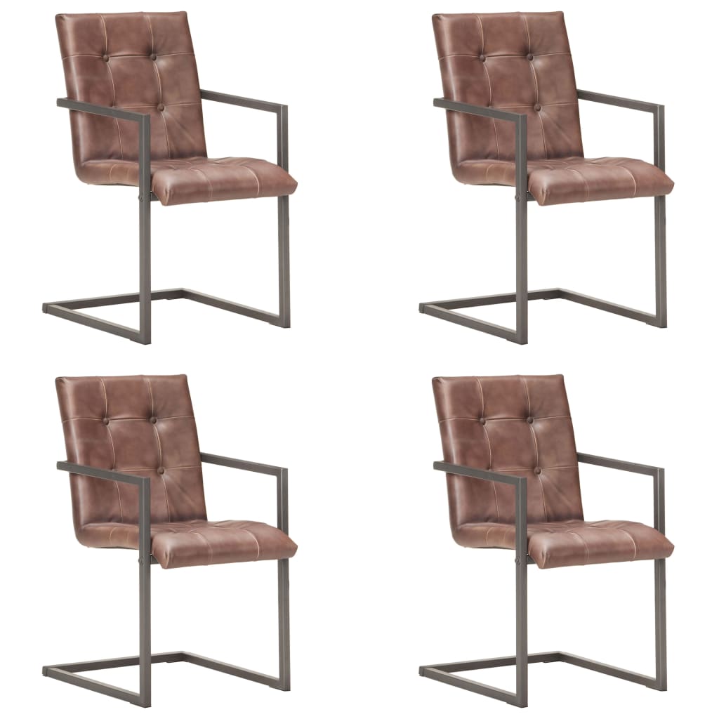 vidaXL Jedálenské stoličky,perová kostra 4ks,ošúchaná hnedá,pravá koža