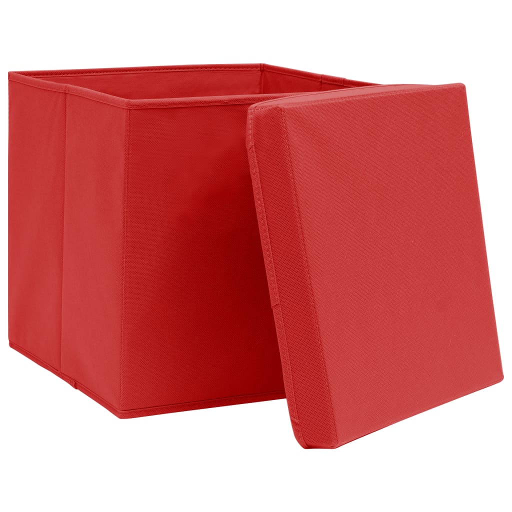 vidaXL Úložné boxy s vekom 4 ks, 28x28x28 cm, červené