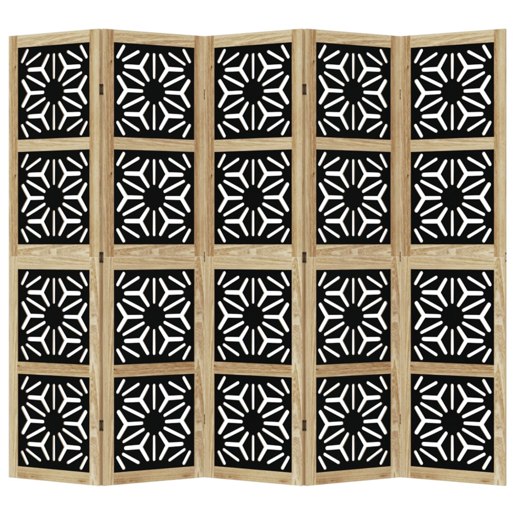 vidaXL Paraván, 5 panelov, hnedo čierny, masívne drevo paulovnie