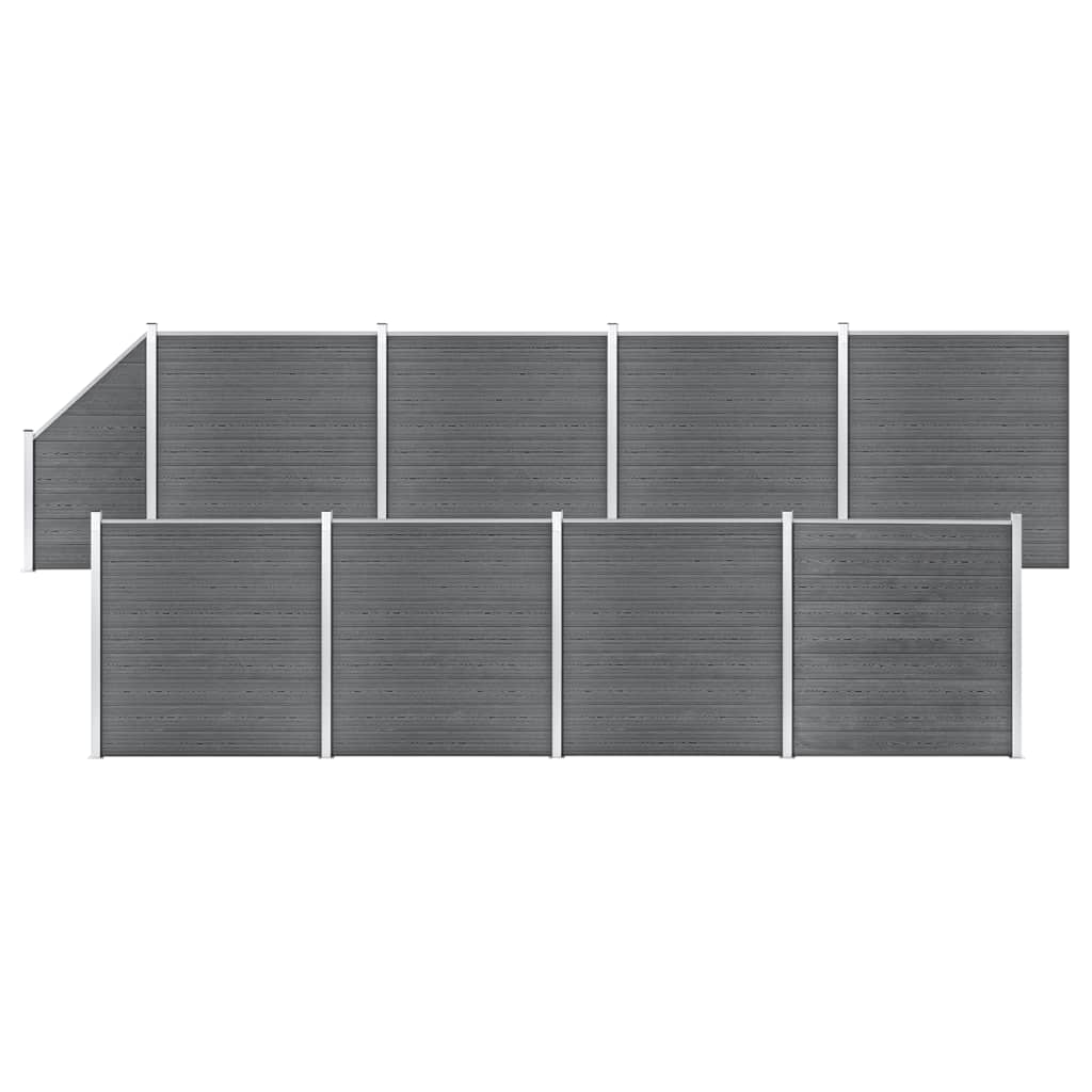 vidaXL WPC plot, 8 štvorcových + 1 zošikmený diel 1484x186 cm, sivý