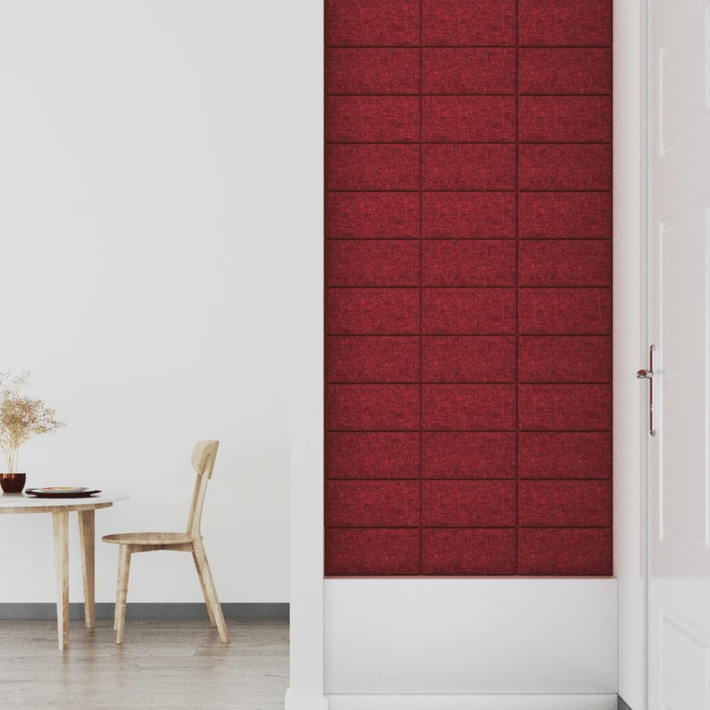 vidaXL Nástenné panely 12 ks vínovo-červené 30x15 cm látkové 0,54 m²