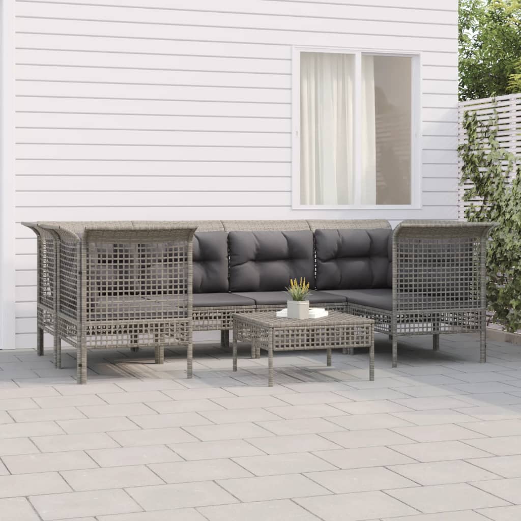 vidaXL 7-dielna záhradná sedacia súprava s vankúšmi sivá polyratanová