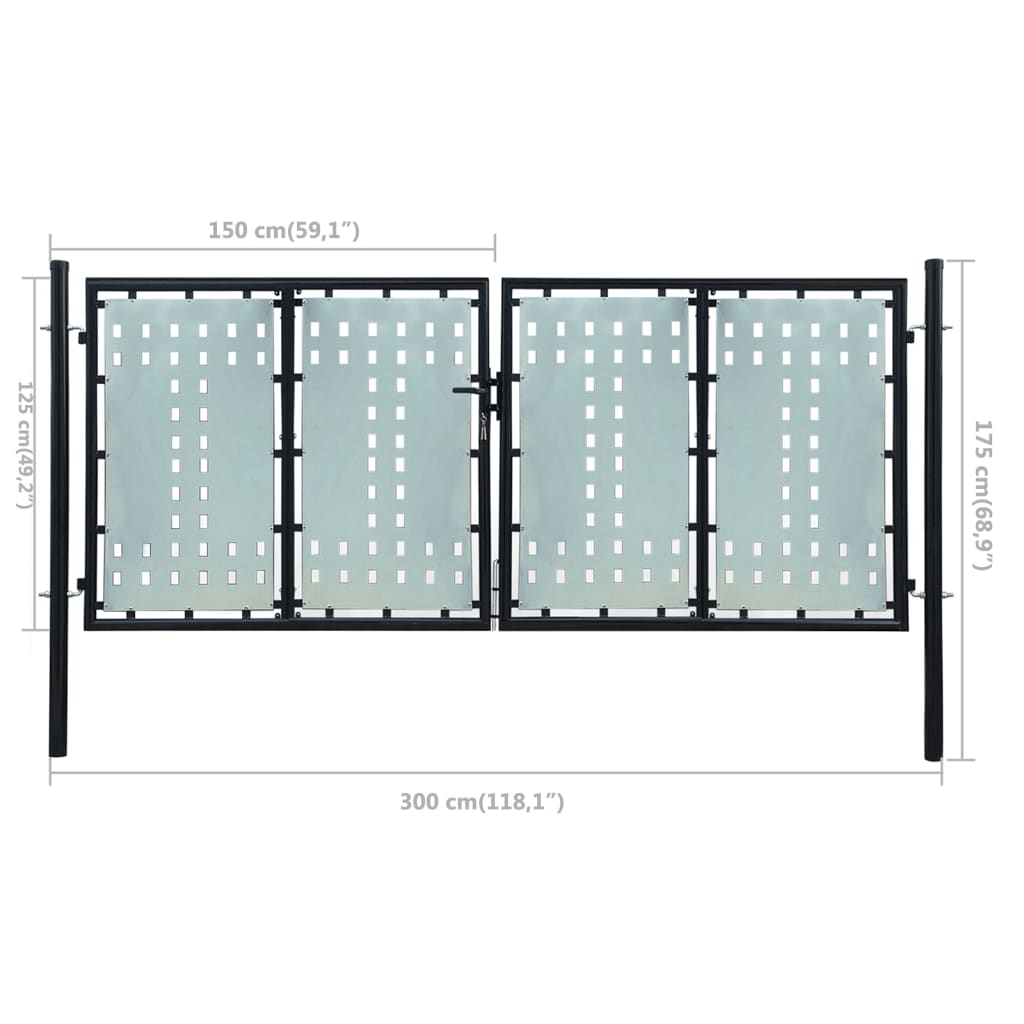 vidaXL Čierna jednokrídlová plotová brána 300x175 cm