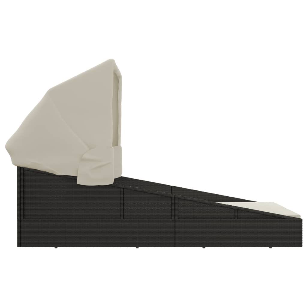 vidaXL Lehátko so skladacou strechou čierne 200x114x128 cm polyratan