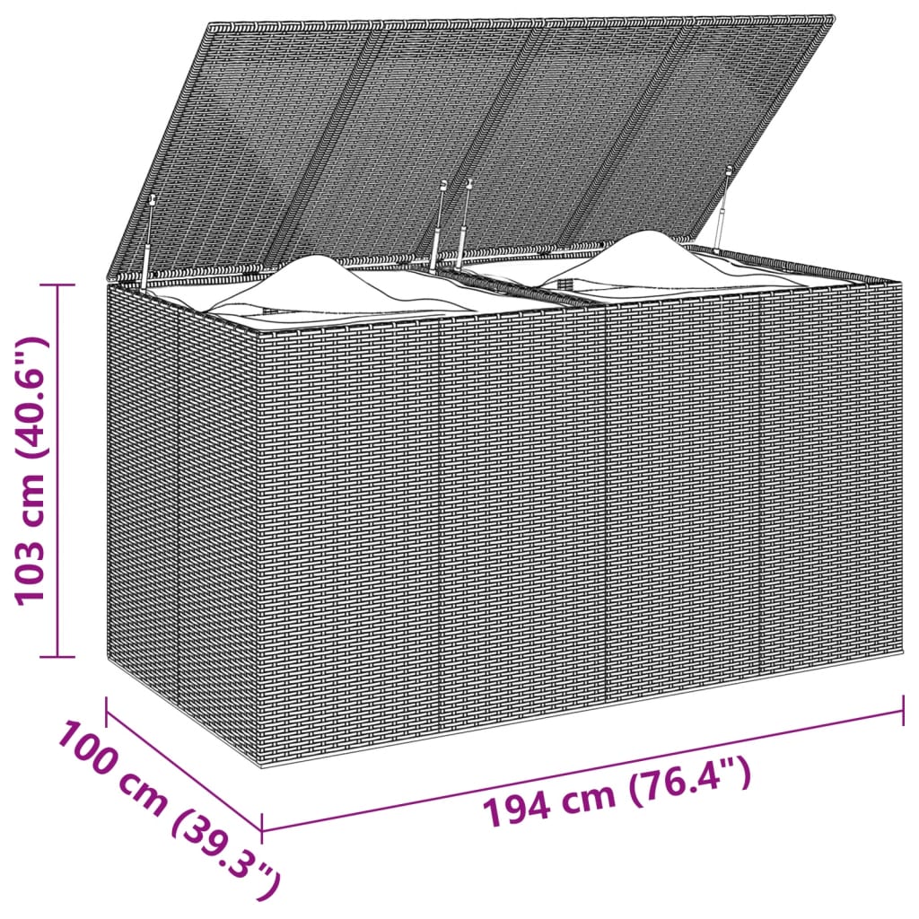 vidaXL Záhradný box na vankúše z polyratanu 194x100x103 cm čierny