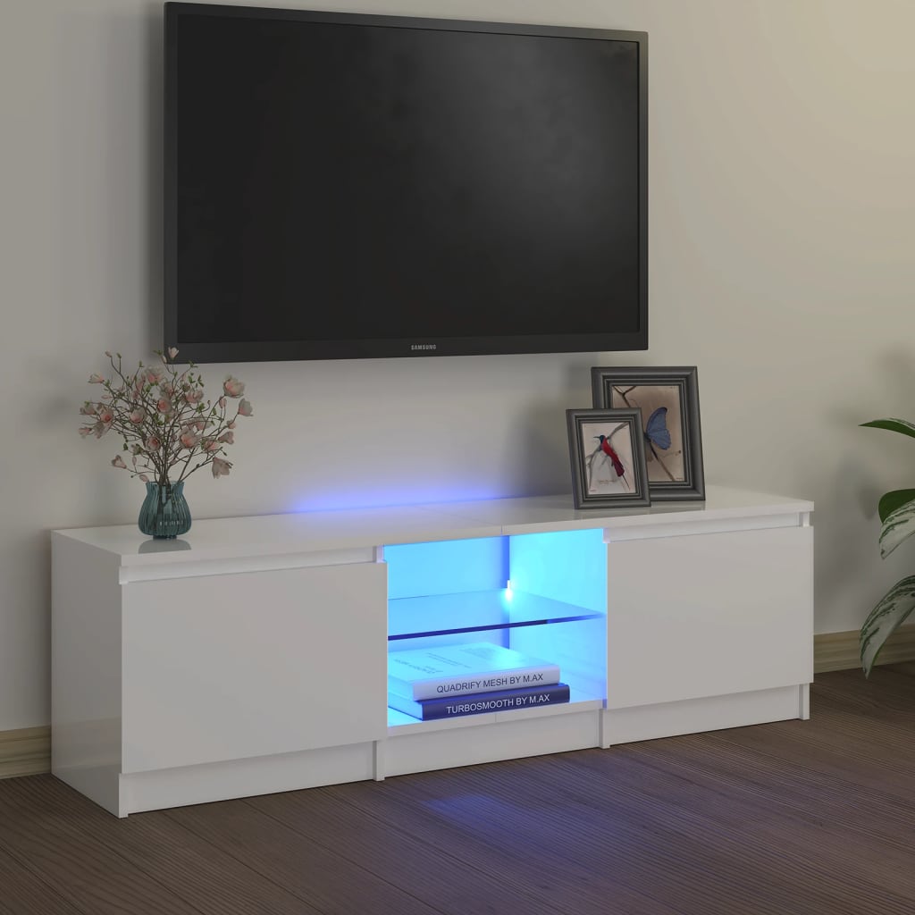 vidaXL TV skrinka s LED svetlami lesklá biela 120x30x35,5 cm