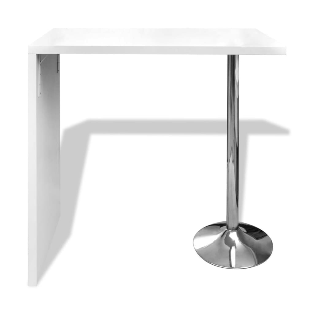 vidaXL Barový stolík, MDF, s 1 oceľovou nohou, vysoký lesk, biely