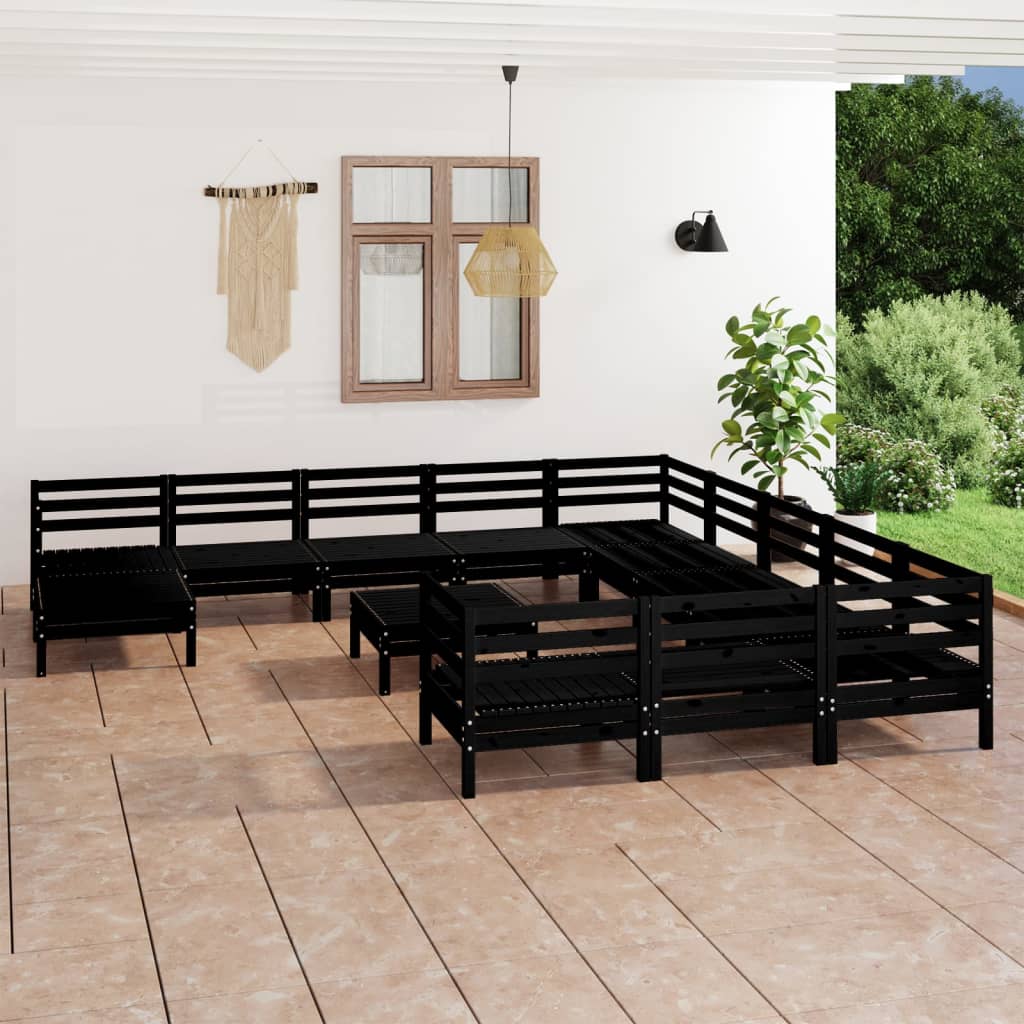 vidaXL 13-dielna záhradná sedacia súprava, čierna, borovicový masív