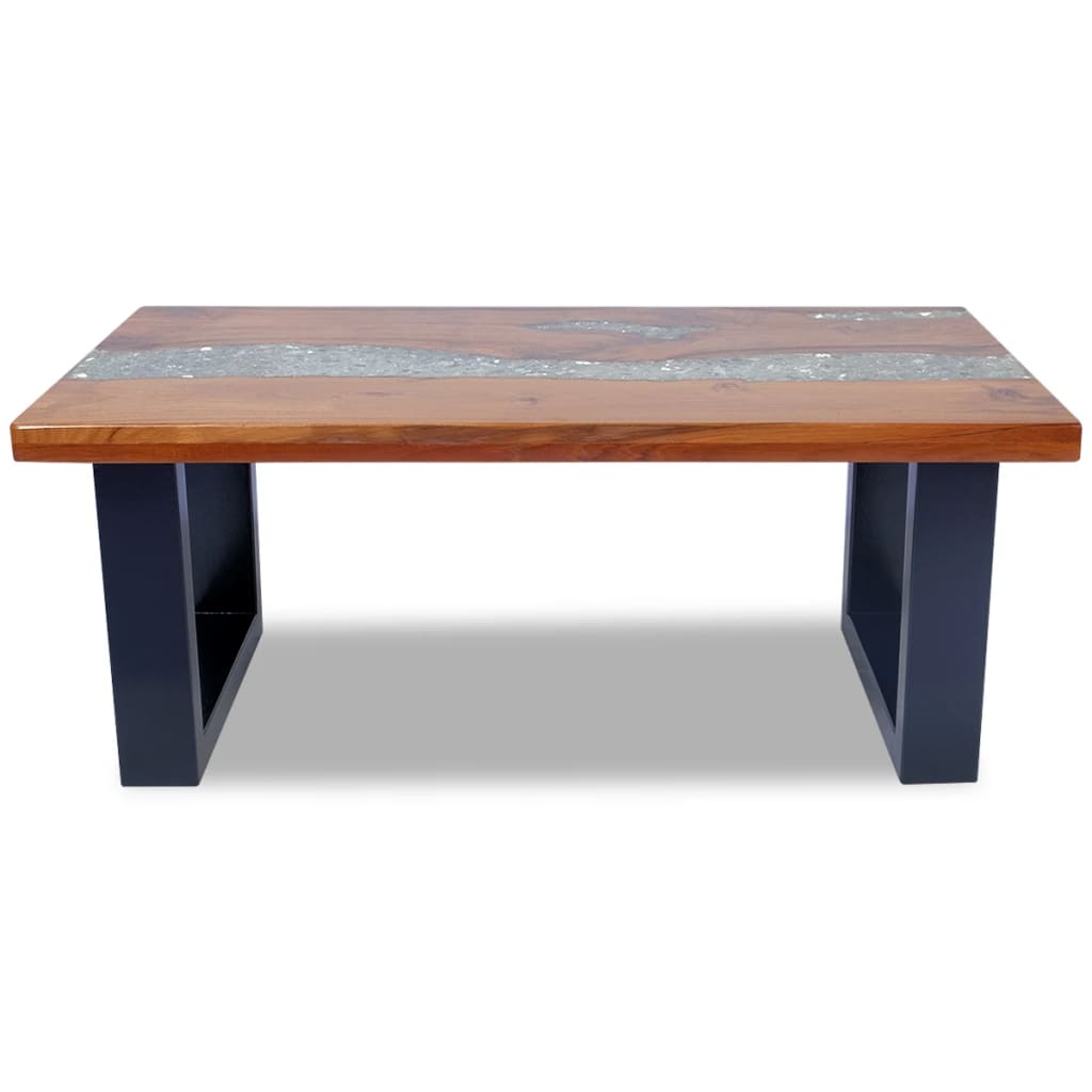 vidaXL Konferenčný stolík z teakového dreva a živice, 100 x 50 cm