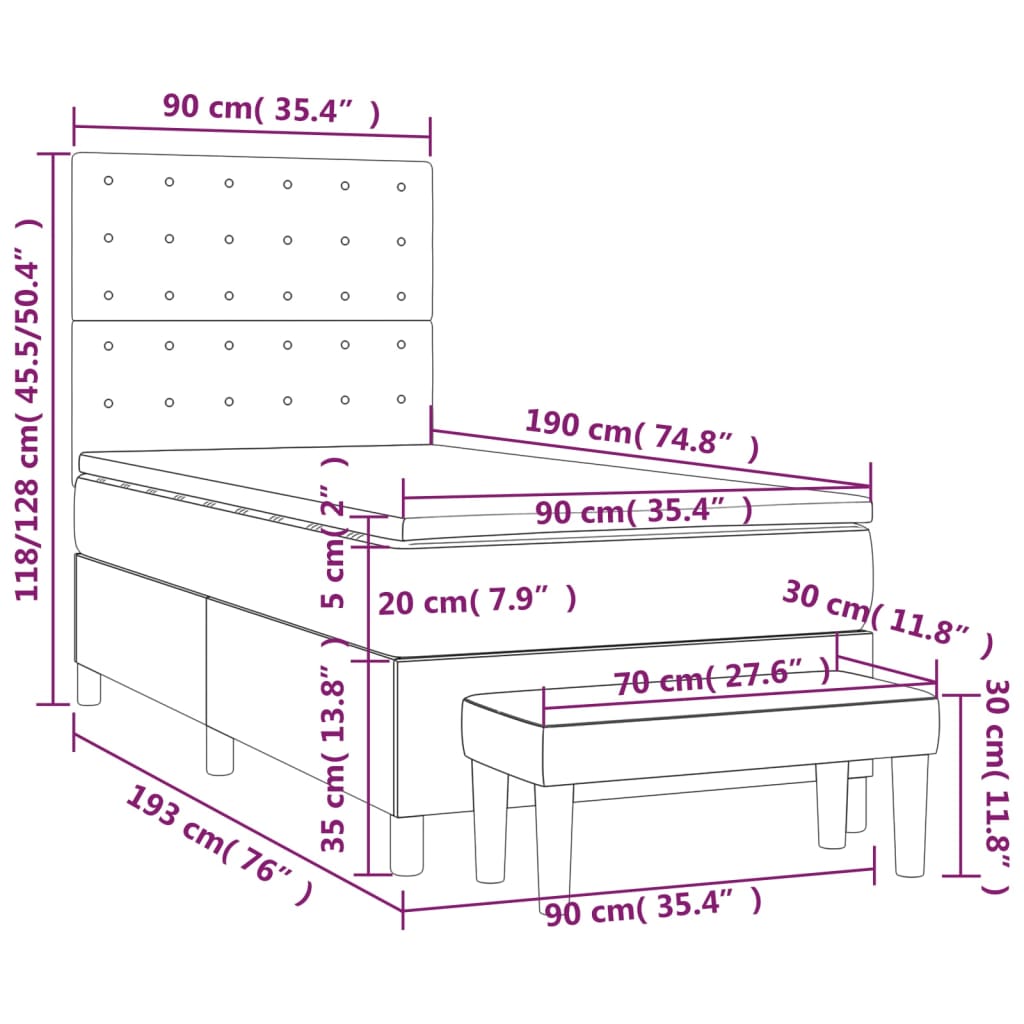 vidaXL Posteľný rám boxsping s matracom bledosivý 90x190 cm zamat