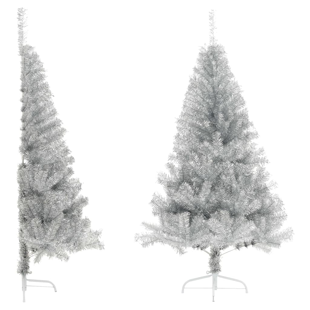 vidaXL Umelý polovičný vianočný stromček+stojan, strieborný 150 cm