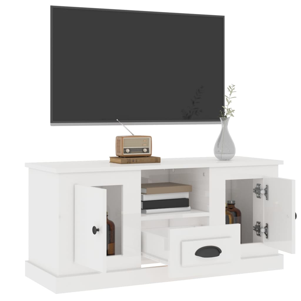vidaXL TV skrinka lesklá biela 100x35,5x45 cm kompozitné drevo