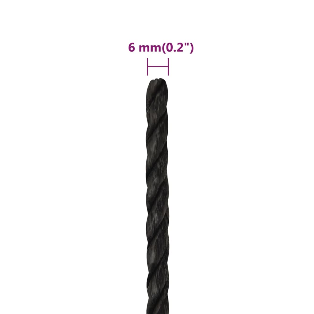 vidaXL Pracovné lano čierne 6 mm 25 m polypropylén