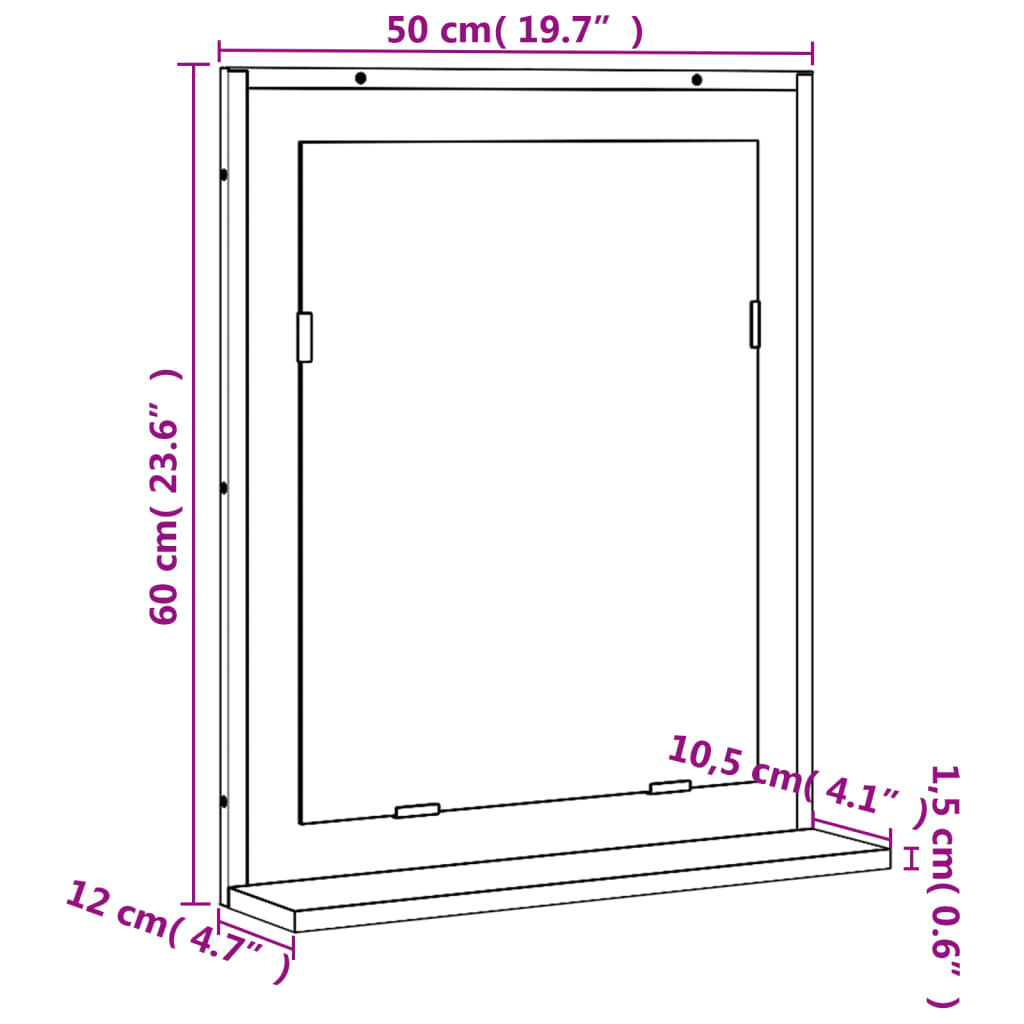 vidaXL Kúpeľňové zrkadlo s policou sonoma 50x12x60 cm kompozitné drevo