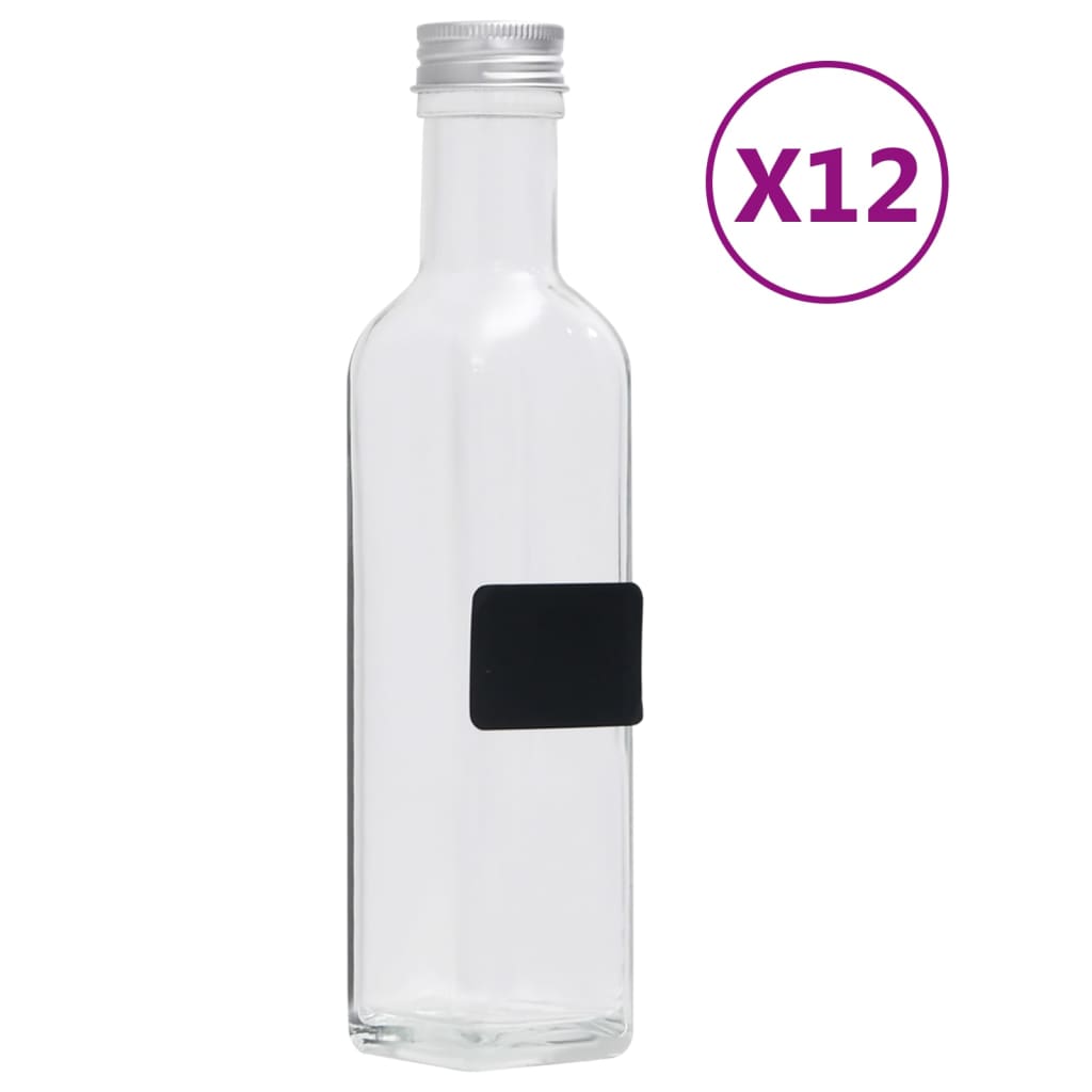 vidaXL Sklenené fľaše so skrutkovacím uzáverom 12 ks štvorcové 250 ml