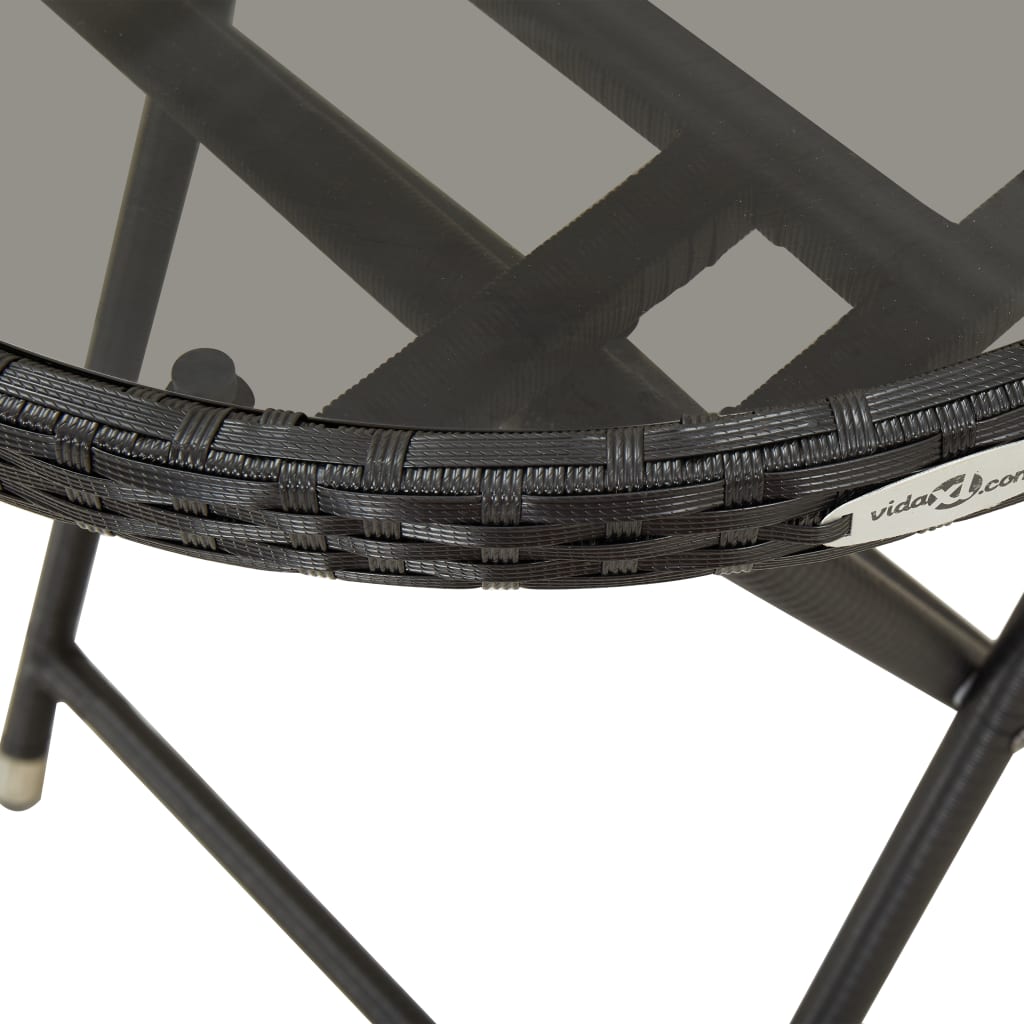 vidaXL Čajový stolík, čierny 60 cm, polyratan, tvrdené sklo