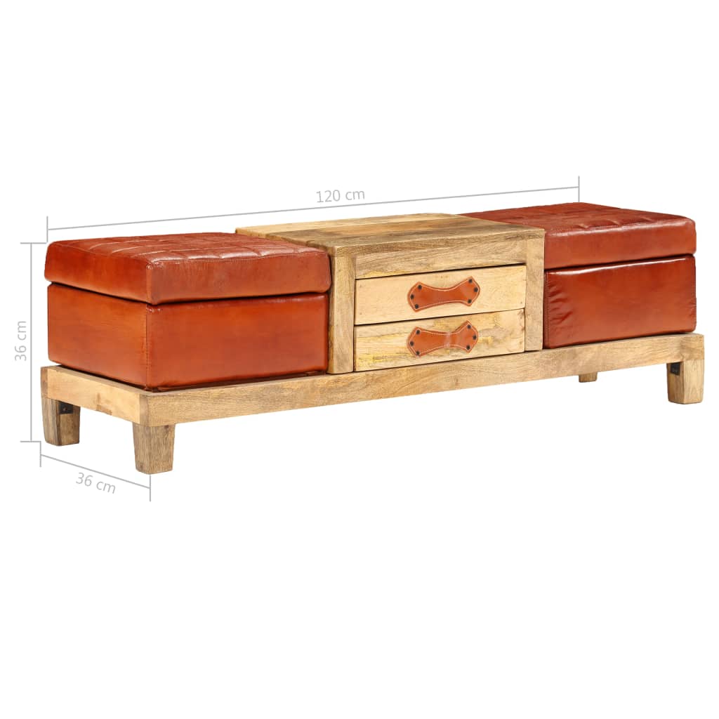 vidaXL Úložná lavica 120x36x36 cm masívne mangovníkové drevo a koža