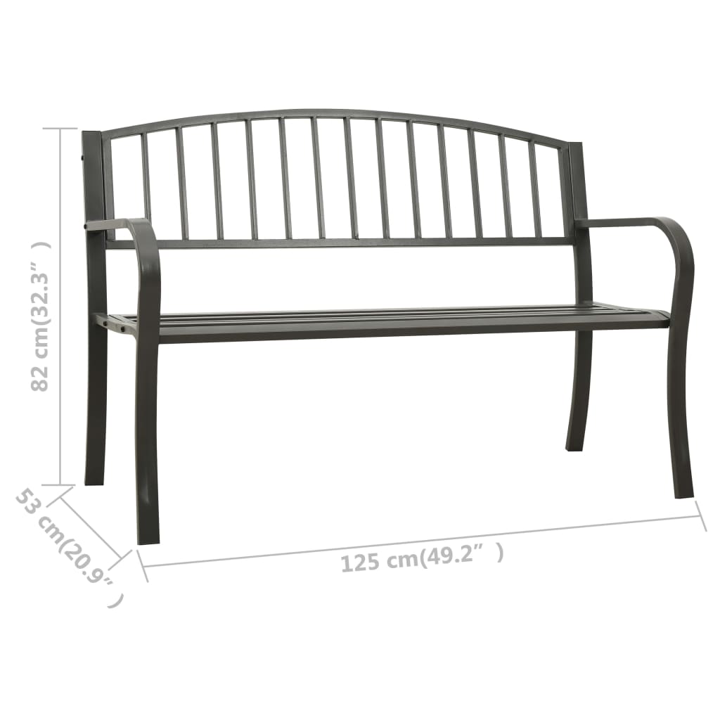 vidaXL Záhradná lavička 125 cm oceľ sivá