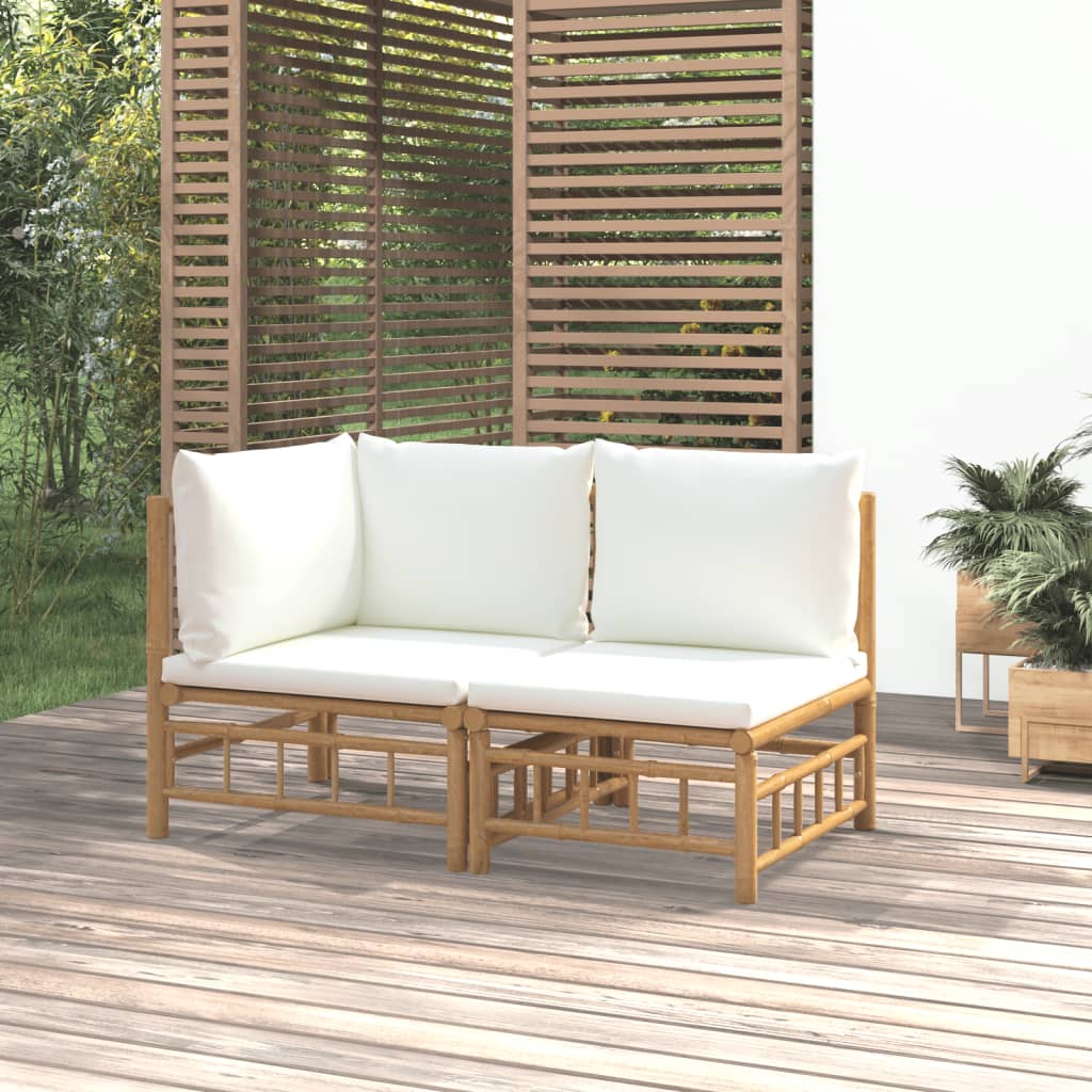 vidaXL 2-dielna záhradná sedacia súprava krémovobiele vankúše bambus