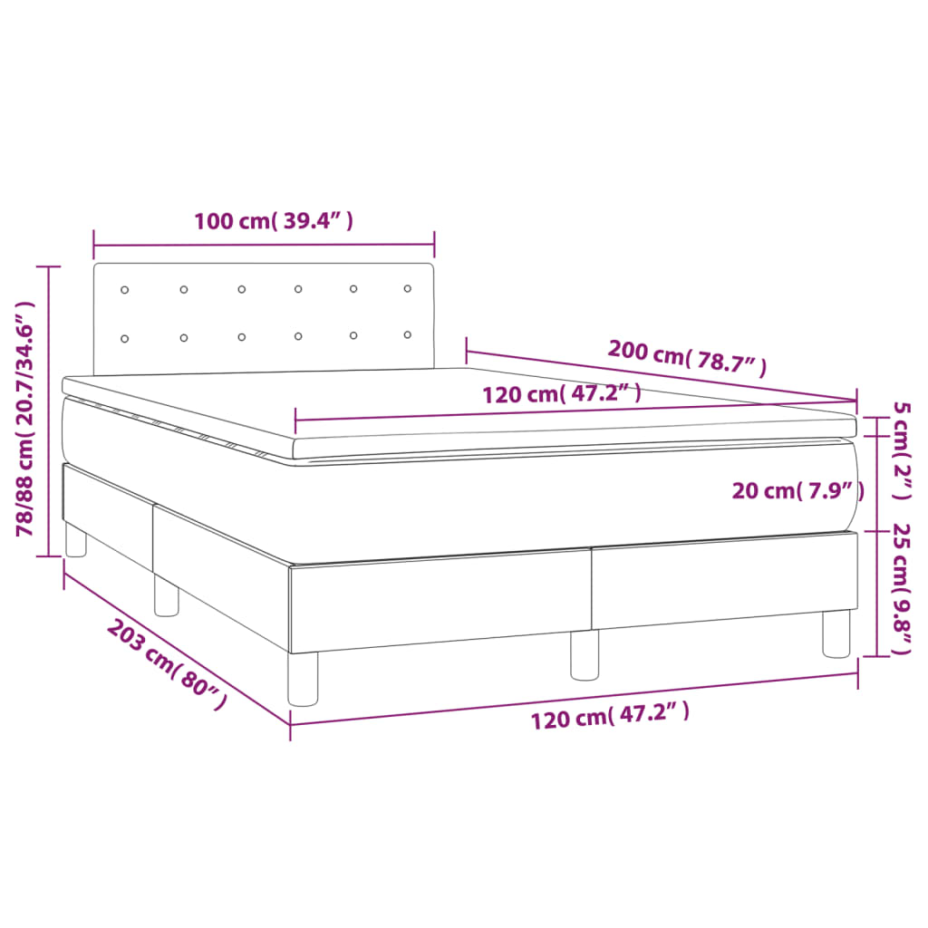 vidaXL Posteľ boxsping s matracom a LED čierna 120x200 cm zamat
