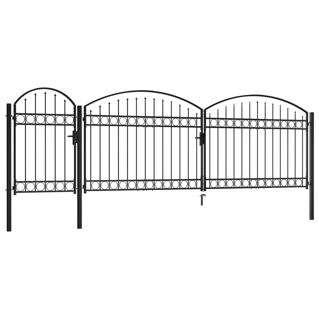 vidaXL Záhradná plotová brána s oblúkom, oceľ 1,75x5 m, čierna