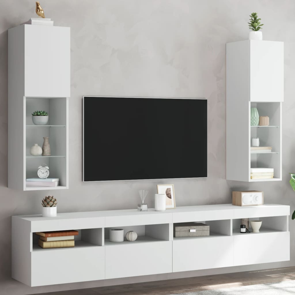 vidaXL TV skrinky s LED svetlami 2 ks biele 30,5x30x102 cm