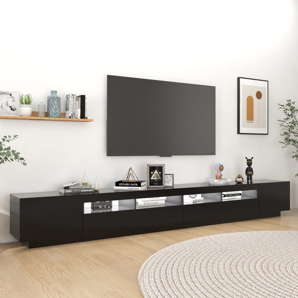 vidaXL TV skrinka s LED svetlami čierna 300x35x40 cm