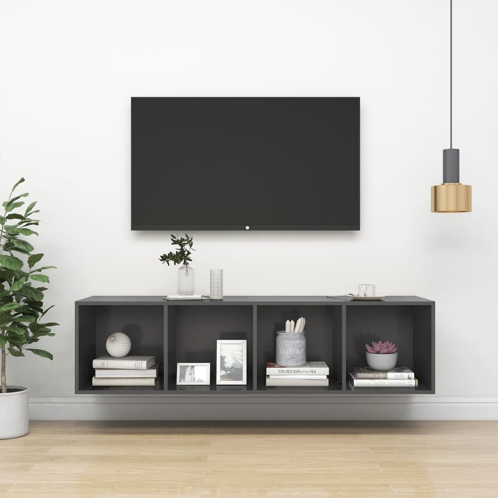 vidaXL Nástenná TV skrinka, sivá 37x37x142,5 cm, kompozitné drevo