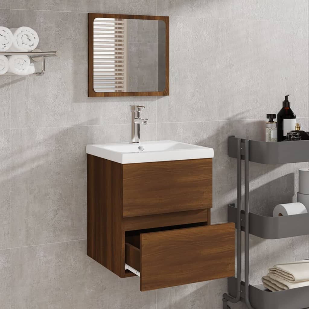 vidXL Kúpeľňová skrinka so zrkadlom hnedý dub spracované drevo