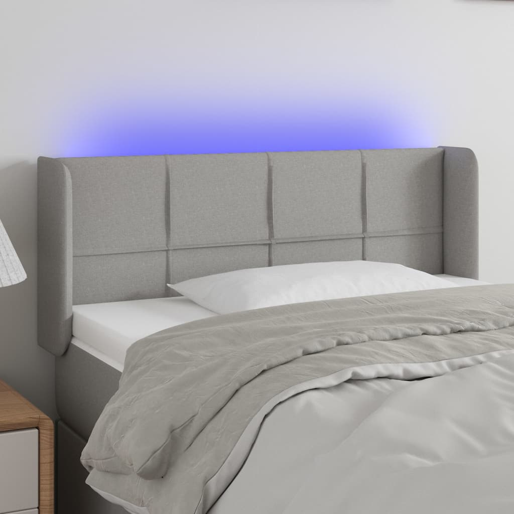 vidaXL Čelo postele s LED bledosivé 93x16x78/88 cm látka