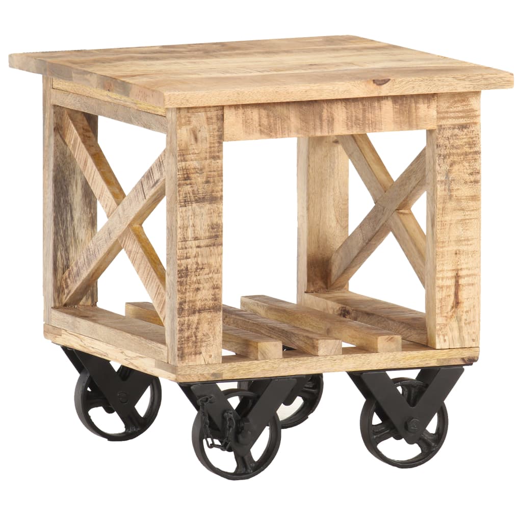 vidaXL Príručný stolík na kolieskach 40x40x42 cm, surové mangové drevo