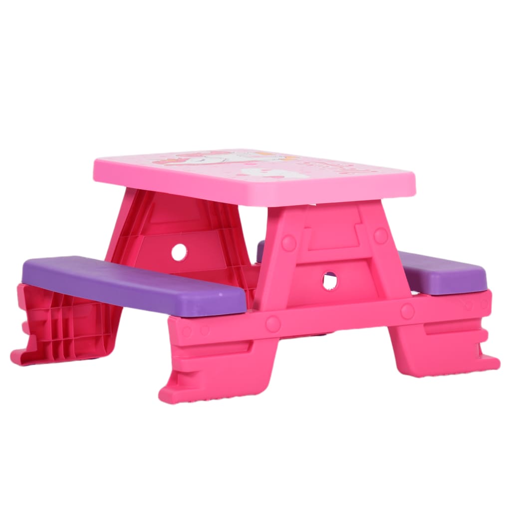 vidaXL Detský piknikový stôl s lavičkami 79x69x42 cm ružový