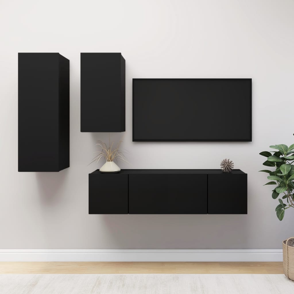 vidaXL 4-dielna súprava TV skriniek čierna drevotrieska