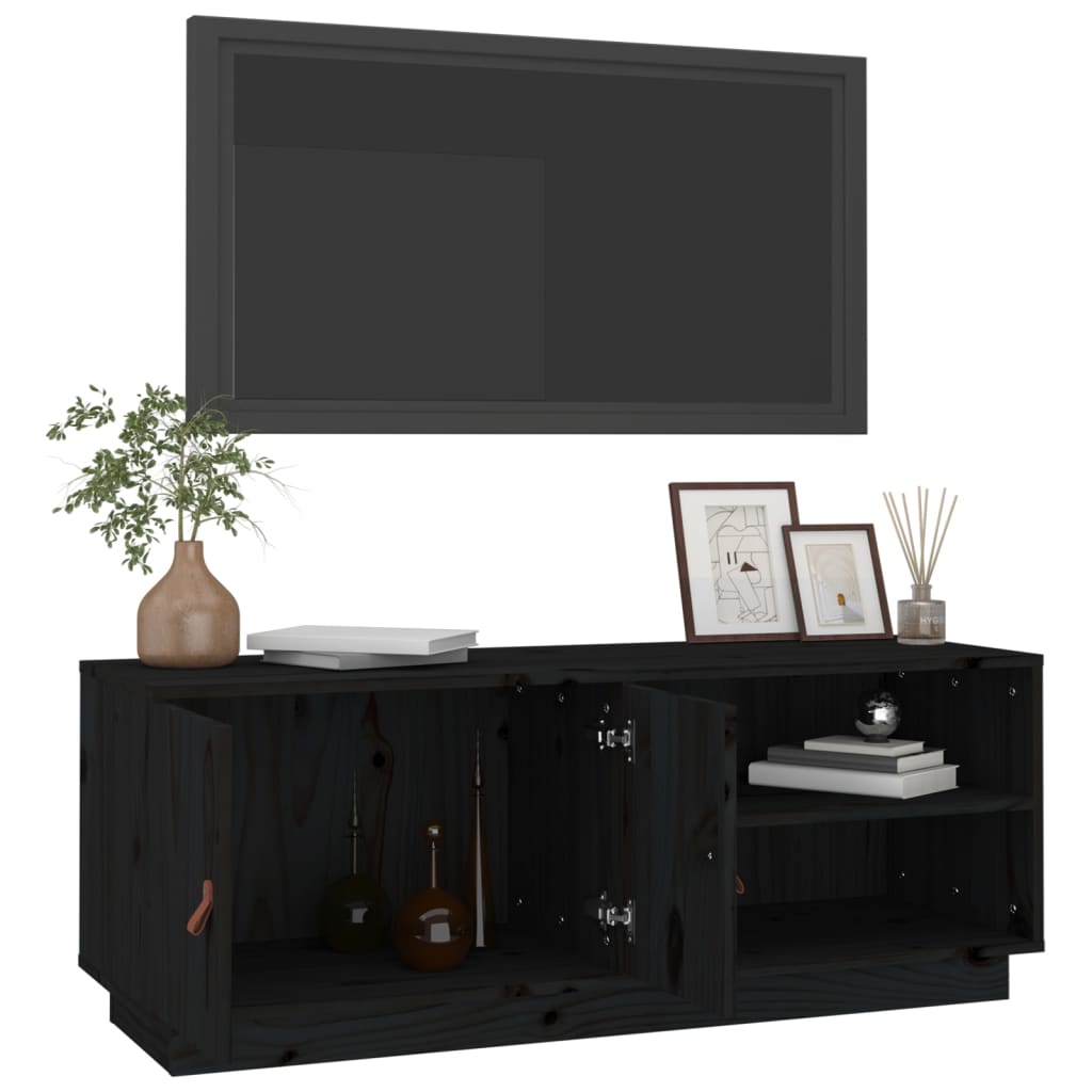 vidaXL TV skrinka čierna 105x34x40 cm masívna borovica