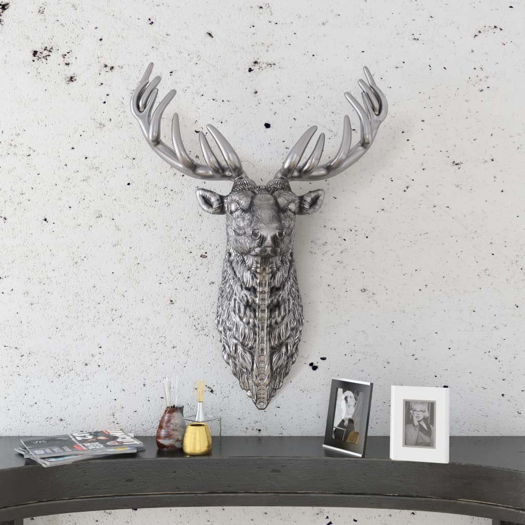 vidaXL Nástenná dekorácia hlavy jeleňa, hliník, strieborná