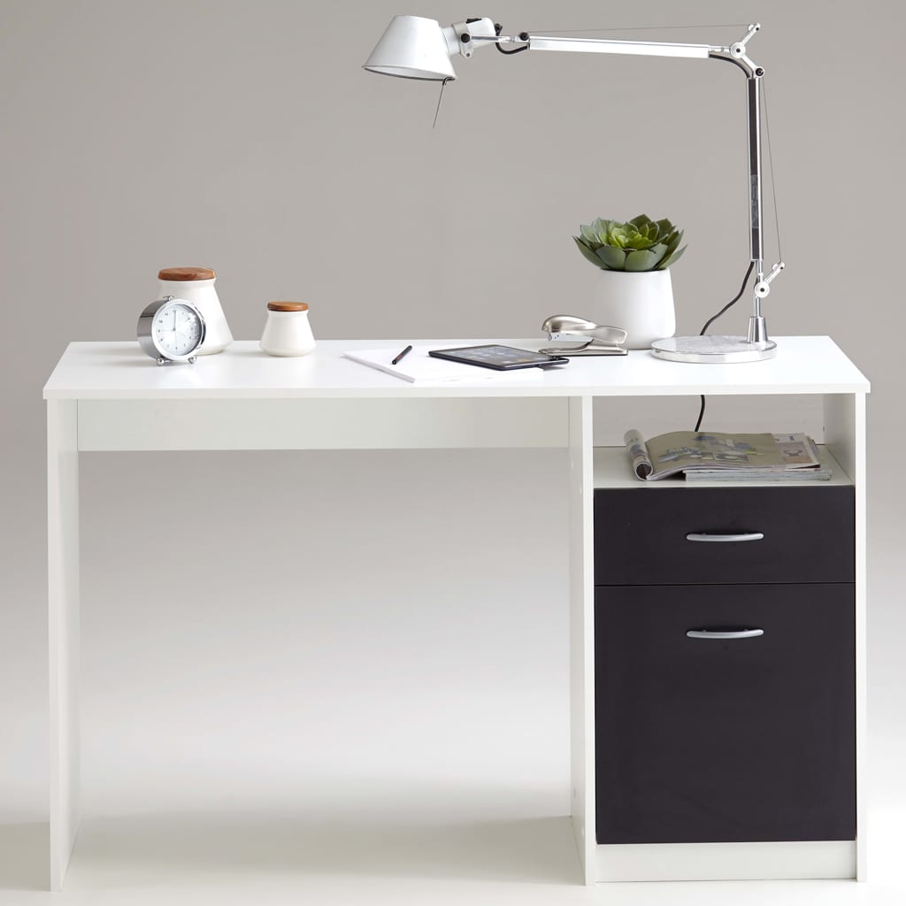 FMD Stôl s 1 zásuvkou čierno-biely 123x50x76,5 cm