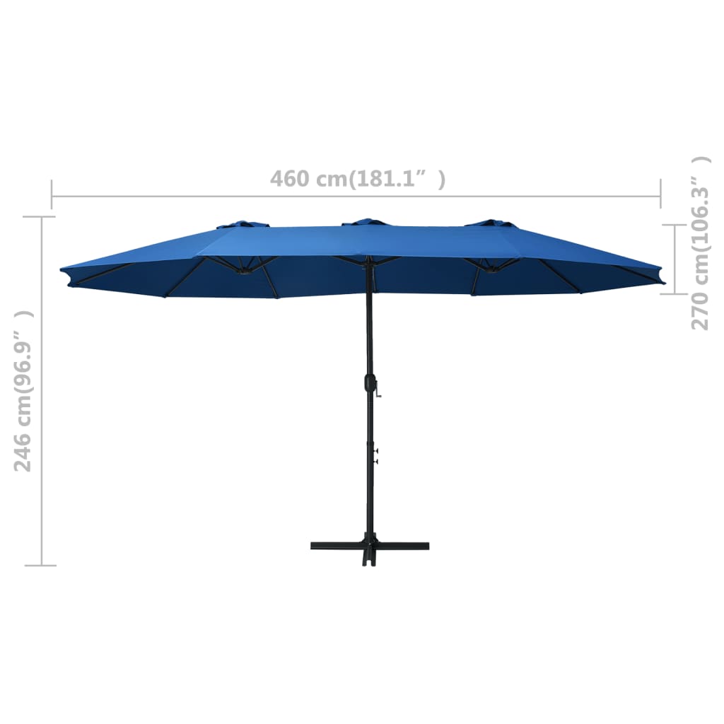vidaXL Vonkajší slnečník s hliníkovou tyčou 460x270 cm, modrý