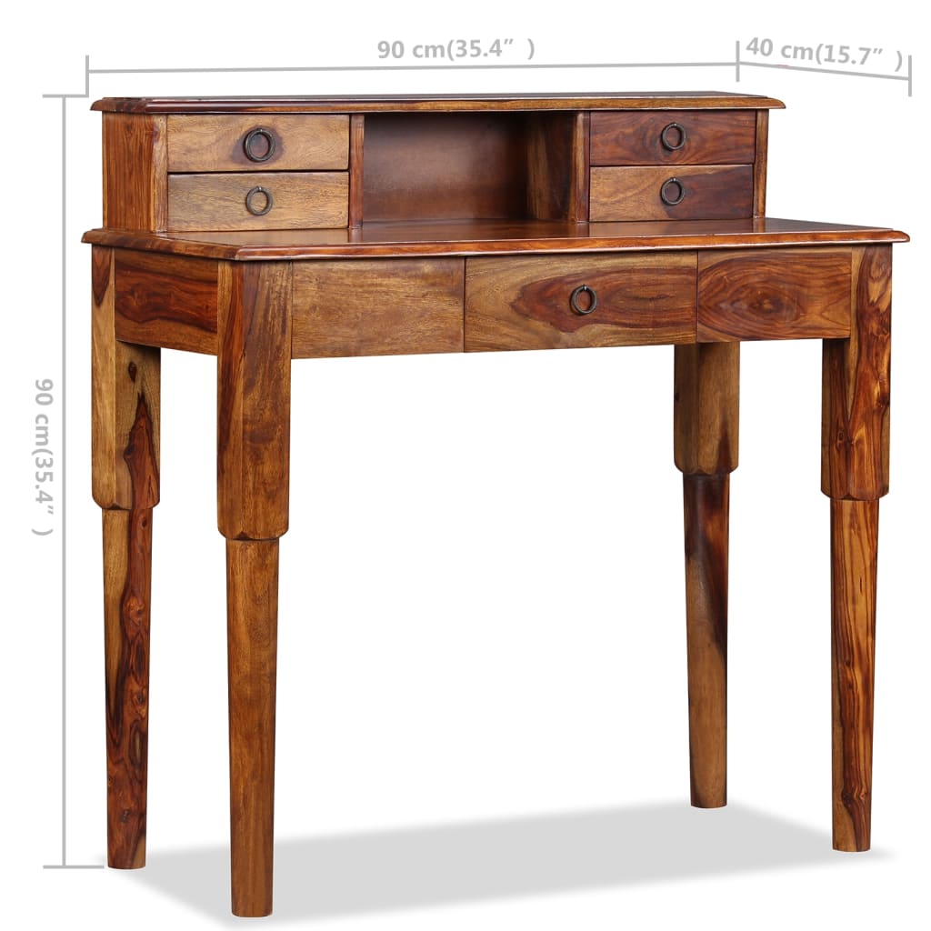 vidaXL Písací stôl zo sheesamového dreva s 5 zásuvkami, 90x40x90 cm