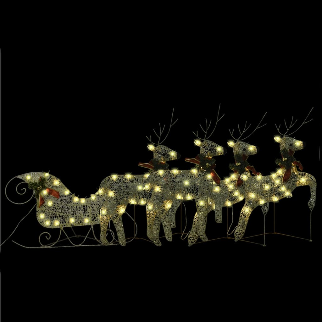vidaXL Vianočná dekorácia soby a sane 100 LED vonkajšia zlatá