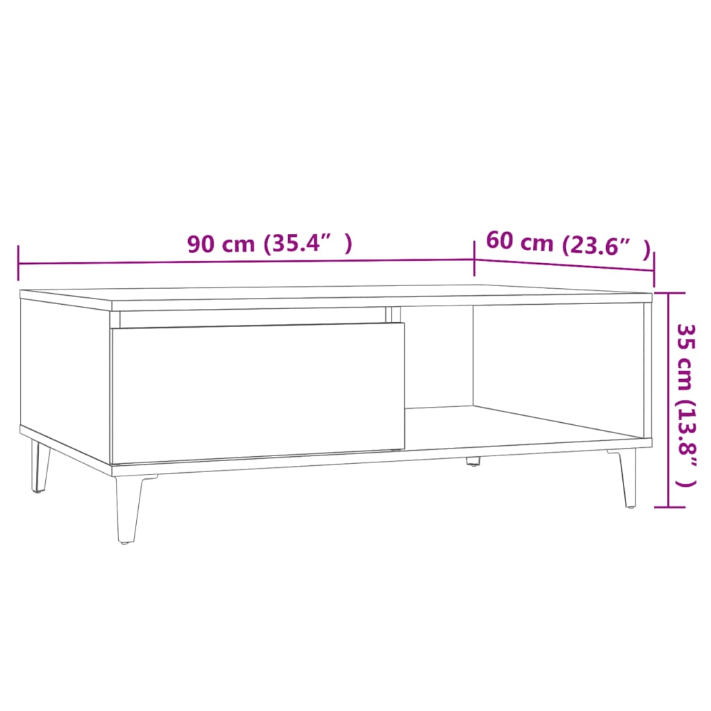 vidaXL Konferenčný stolík betónovo-sivý 90x60x35 cm drevotrieska