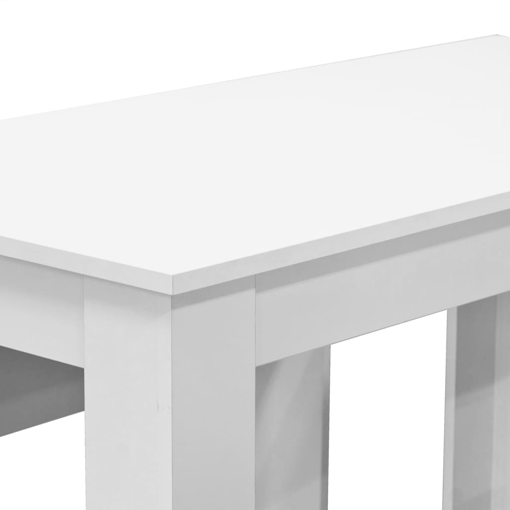 vidaXL Jedálenský stôl a lavičky z drevotriesky, 3 kusy, biele
