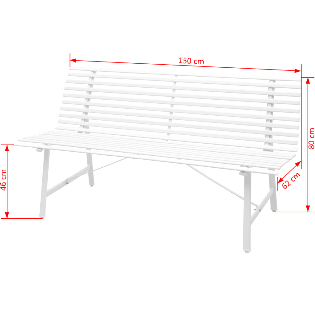 vidaXL Záhradná lavička 150 cm, oceľ, biela