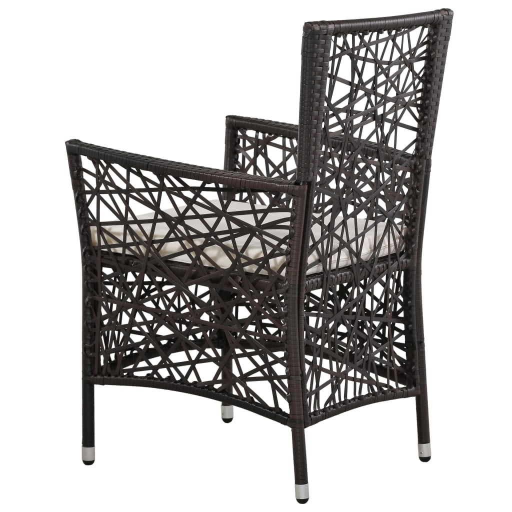 vidaXL Vonkajšie stoličky 2 ks s podložkami, polyratan, hnedé