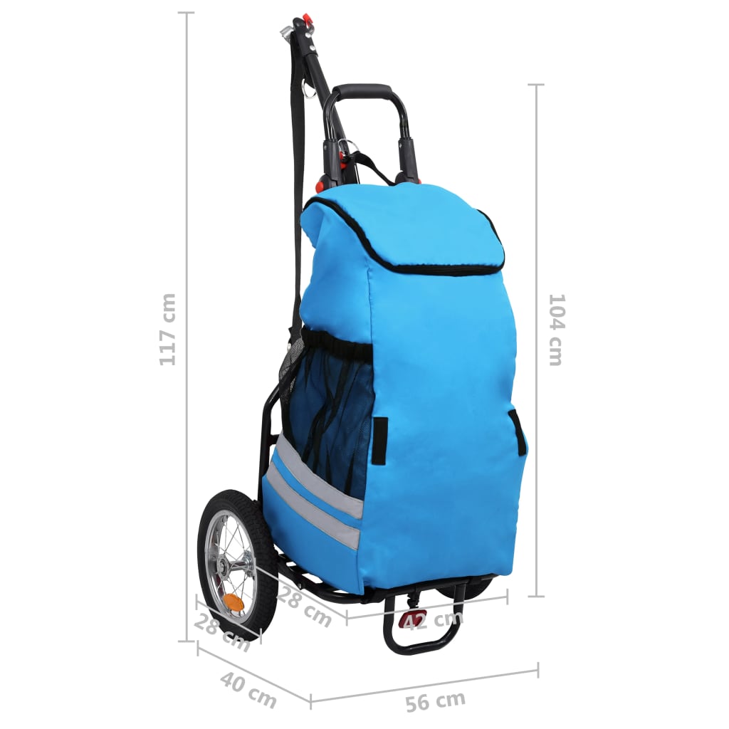 vidaXL Skladací príves za bicykel s taškou na potraviny modro-čierny