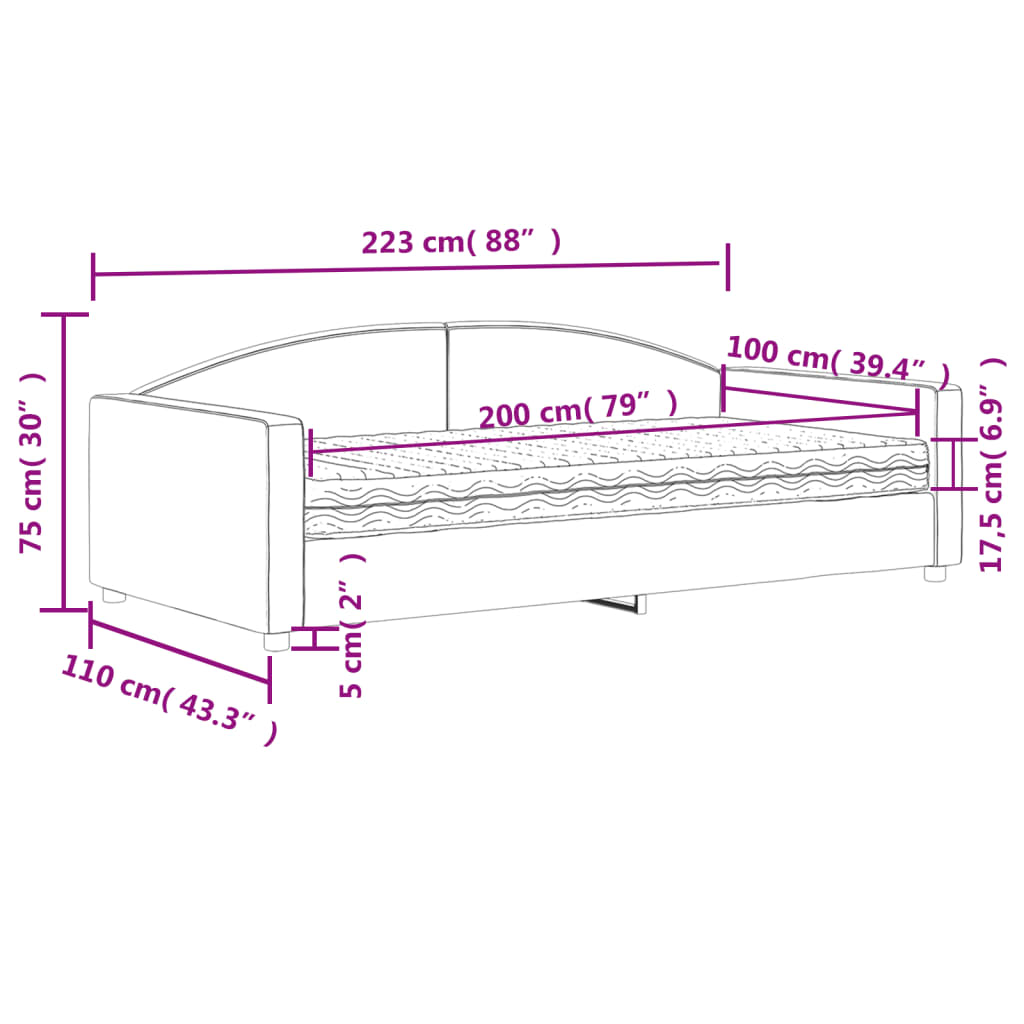 vidaXL Denná posteľ s matracom sivohnedá 100x200 cm látka