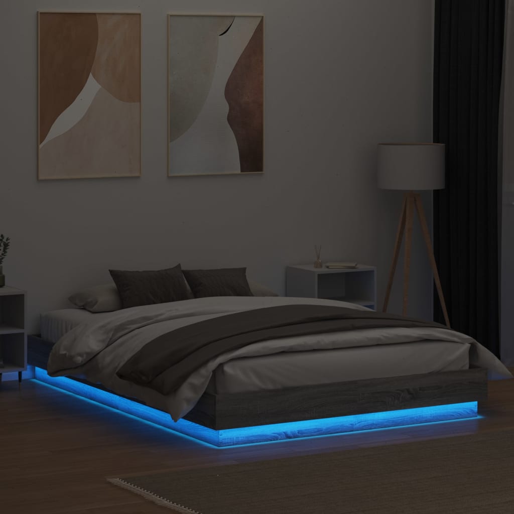 vidaXL Rám postele s LED svetlami sivý sonoma 140x200 cm