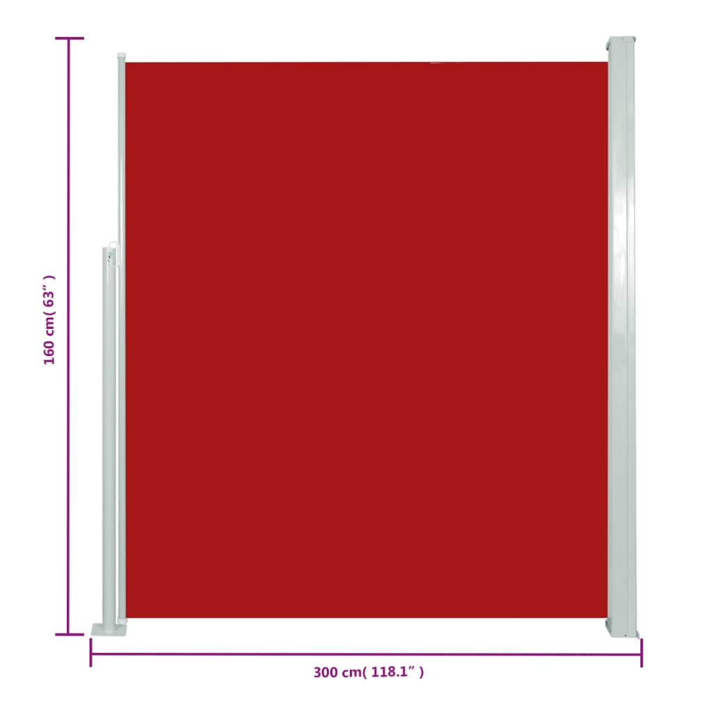 vidaXL Zaťahovacia bočná markíza na terasu 160x300 cm červená