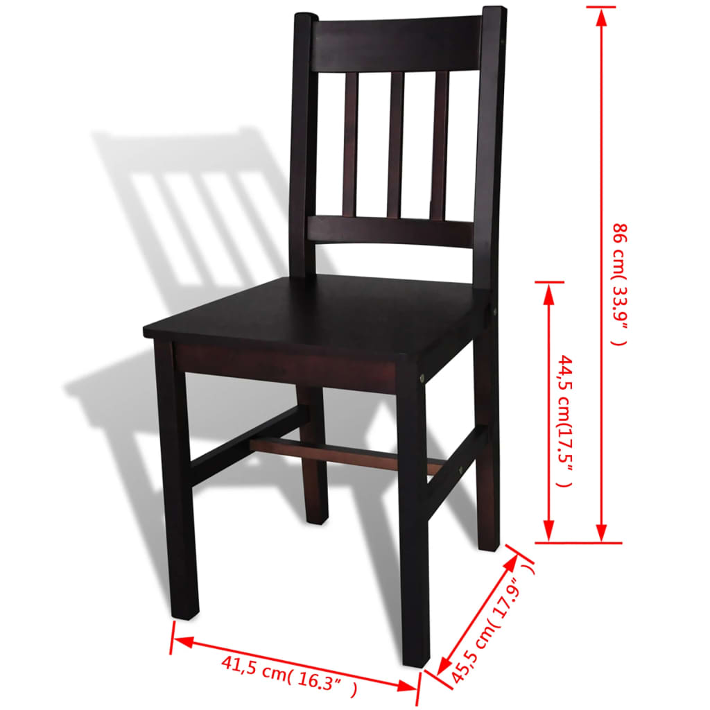 vidaXL Jedálenské stoličky 4 ks, tmavohnedé, borovicové drevo